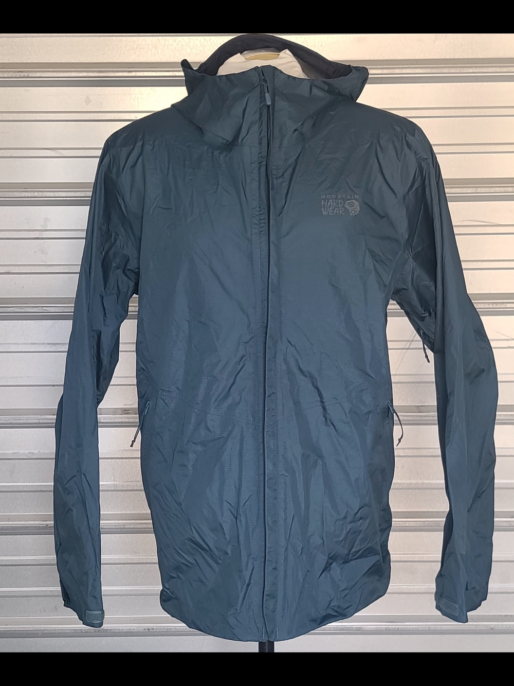 Mountain Hardwear Men's Blue Hooded Packable Rain Shell Jacket